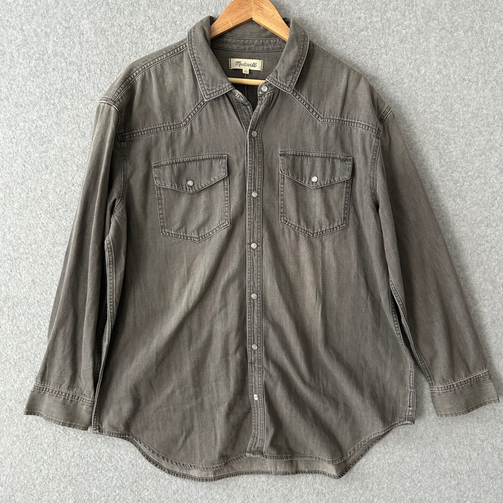 Madewell Women's Relaxed Denim Western Shirt Gray Pearl Snap XL NWT Style NG891